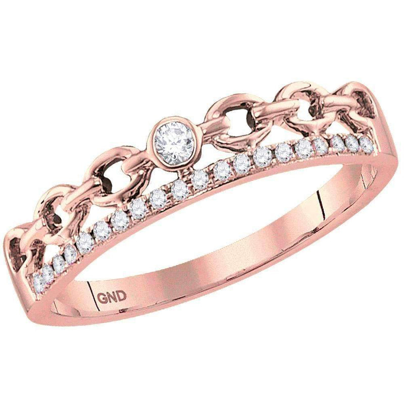 14kt Rose Gold Women's Round Diamond Rolo Link Stackable Band Ring 1-12 Cttw - FREE Shipping (US/CAN)-Rings And Bands-JadeMoghul Inc.