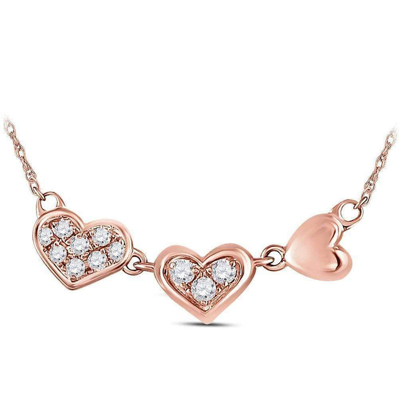 14kt Rose Gold Women's Round Diamond Triple Heart Pendant Necklace 1-10 Cttw - FREE Shipping (US/CAN)-Pendants And Necklaces-JadeMoghul Inc.