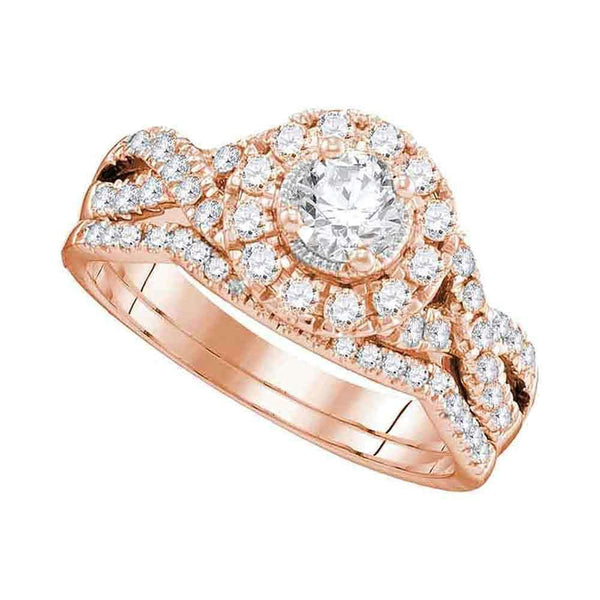 14kt Rose Gold Women's Round Diamond Twist Bridal Wedding Engagement Ring Band Set 1.00 Cttw - FREE Shipping (US/CAN)-Wedding Jewelry-7.5-JadeMoghul Inc.
