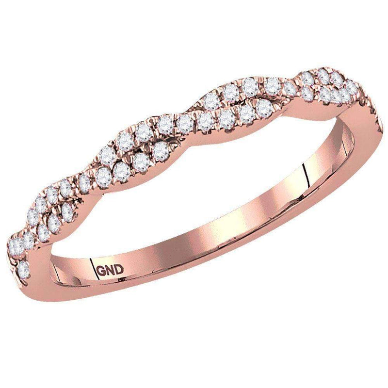 14kt Rose Gold Women's Round Diamond Woven Twist Stackable Band Ring 1-4 Cttw - FREE Shipping (US/CAN)-Rings And Bands-JadeMoghul Inc.