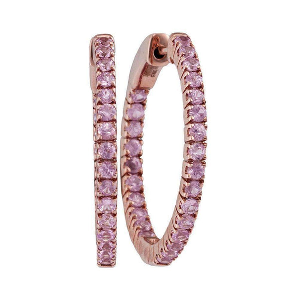 14kt Rose Gold Women's Round Natural Pink Sapphire Hoop Earrings 2.00 Cttw - FREE Shipping (USA/CAN)-Gold & Diamond Earrings-JadeMoghul Inc.