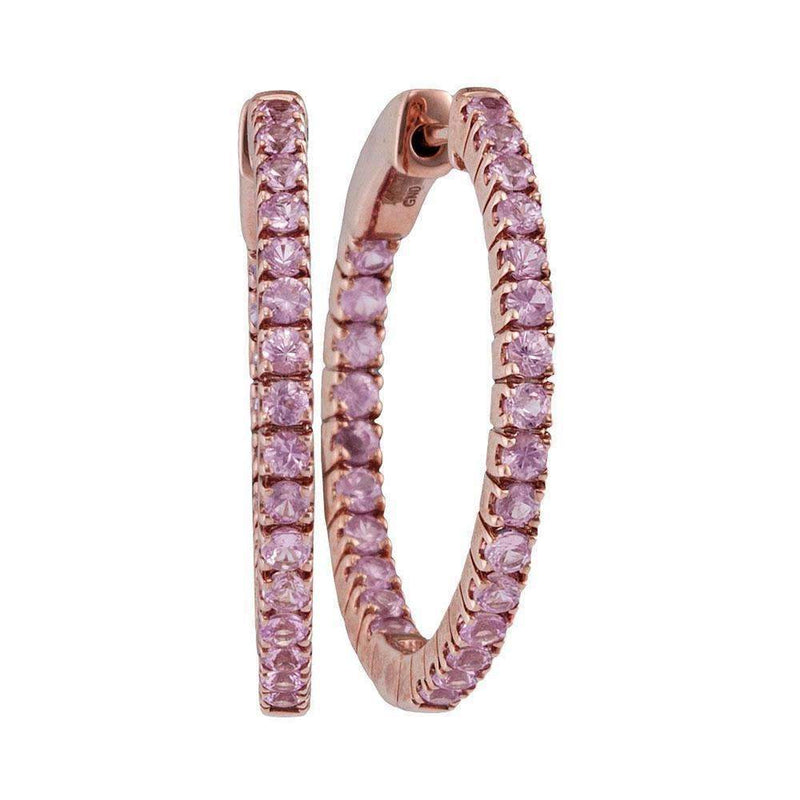 14kt Rose Gold Women's Round Natural Pink Sapphire Hoop Earrings 2.00 Cttw - FREE Shipping (USA/CAN)-Gold & Diamond Earrings-JadeMoghul Inc.