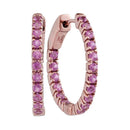 14kt Rose Gold Women's Round Pink Sapphire Hoop Earrings 1-1-4 Cttw - FREE Shipping (USA/CAN)-Gold & Diamond Earrings-JadeMoghul Inc.