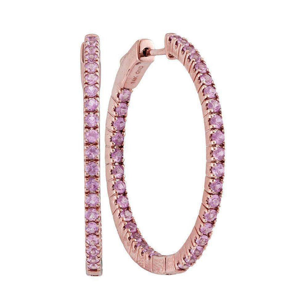 14kt Rose Gold Women's Round Pink Sapphire Hoop Earrings 2-3-4 Cttw - FREE Shipping (USA/CAN)-Gold & Diamond Earrings-JadeMoghul Inc.