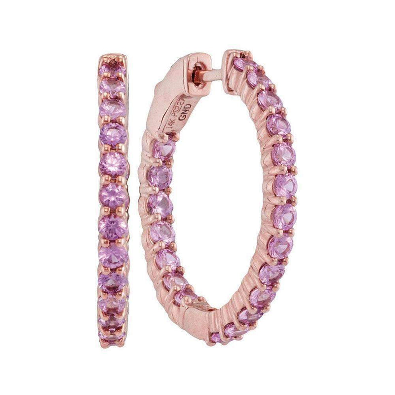 14kt Rose Gold Women's Round Pink Sapphire Inside Outside Hoop Earrings 2-1-4 Cttw - FREE Shipping (USA/CAN)-Gold & Diamond Earrings-JadeMoghul Inc.