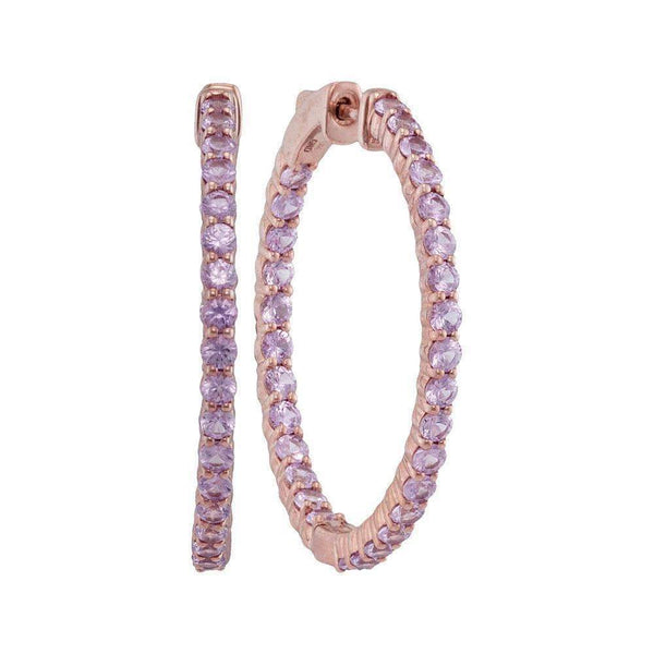 14kt Rose Gold Women's Round Pink Sapphire Inside Outside Hoop Earrings 3-3-4 Cttw - FREE Shipping (USA/CAN)-Gold & Diamond Earrings-JadeMoghul Inc.