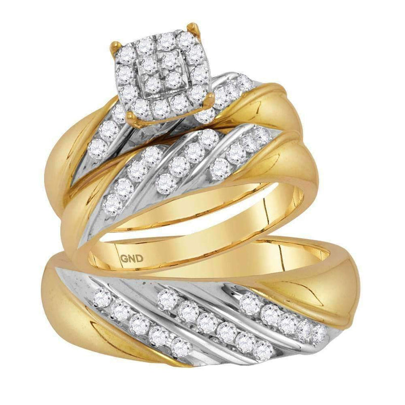 14kt Two-tone Gold His & Hers Round Diamond Cluster Matching Bridal Wedding Ring Band Set 1.00 Cttw - FREE Shipping (US/CAN)-Wedding Jewelry-5-JadeMoghul Inc.