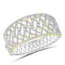 14kt Two-tone Gold Women's Baguette Diamond Zigzag Bangle Bracelet 4-1/2 Cttw-Gold & Diamond Bracelets-JadeMoghul Inc.