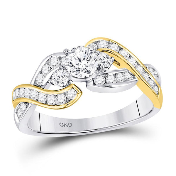 14kt Two-tone Gold Women's Diamond 3-stone Twist Bridal or Engagement Ring 1.00 Cttw-Gold & Diamond Wedding Jewelry-JadeMoghul Inc.