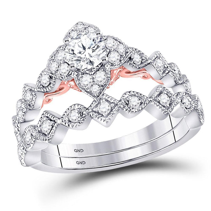 14kt Two-tone Gold Women's Diamond Bellina Bridal or Engagement Ring Band Set 5/8 Cttw-Gold & Diamond Wedding Jewelry-JadeMoghul Inc.