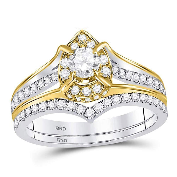 14kt Two-tone Gold Women's Diamond Bridal or Engagement Ring Band Set 7/8 Cttw-Gold & Diamond Wedding Jewelry-JadeMoghul Inc.