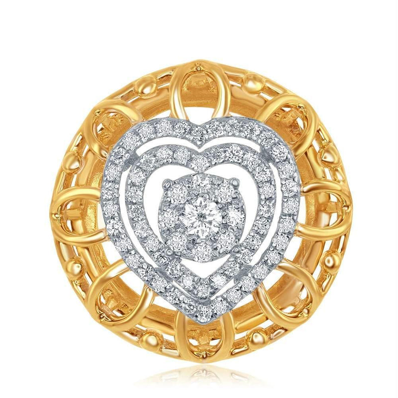 14kt Two-Tone Gold Women's Diamond Circle Heart Pendant-Gold & Diamond Pendants & Necklaces-JadeMoghul Inc.