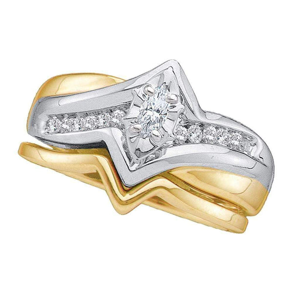 14kt Two-tone Gold Women's Marquise Diamond Bridal Wedding Engagement Ring Band Set 1/5 Cttw - FREE Shipping (US/CAN)-Wedding Jewelry-5-JadeMoghul Inc.