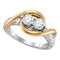 14kt Two-tone Gold Womens Round Diamond 2-stone Bridal Wedding Engagement Ring 1-3-8 Cttw-Gold & Diamond Engagement & Anniversary Rings-JadeMoghul Inc.