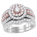14kt Two-tone Gold Womens Round Diamond Bridal Wedding Engagement Ring Band Set 1-1-2 Cttw-Gold & Diamond Wedding Ring Sets-JadeMoghul Inc.