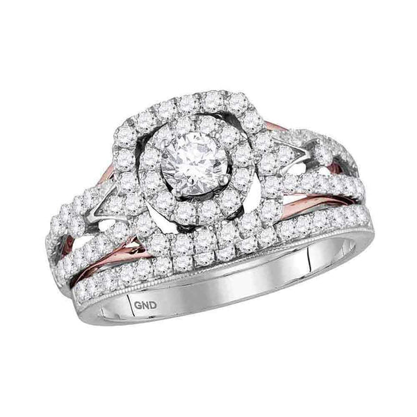 14kt Two-tone Gold Women's Round Diamond Bridal Wedding Engagement Ring Band Set 1-1-5 Cttw - FREE Shipping (US/CAN)-Wedding Jewelry-JadeMoghul Inc.