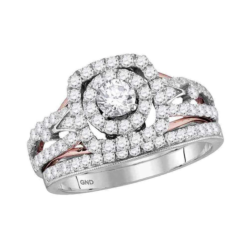 14kt Two-tone Gold Women's Round Diamond Bridal Wedding Engagement Ring Band Set 1-1-5 Cttw - FREE Shipping (US/CAN)-Wedding Jewelry-JadeMoghul Inc.