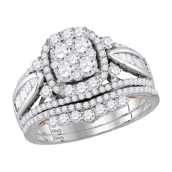 14kt Two-tone Gold Women's Round Diamond Cluster Bridal Wedding Engagement Ring Band Set 1-1/2 Cttw - FREE Shipping (US/CAN)-Wedding Jewelry-5-JadeMoghul Inc.