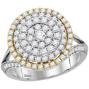 14kt Two-tone Gold Women's Round Diamond Concentric Circle Cluster Ring 1-3-8 Cttw - FREE Shipping (US/CAN)-Rings And Bands-JadeMoghul Inc.