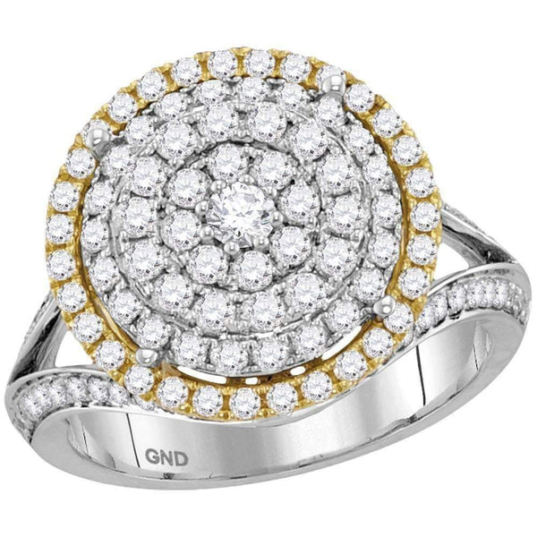 14kt Two-tone Gold Women's Round Diamond Concentric Circle Cluster Ring 1-3-8 Cttw - FREE Shipping (US/CAN)-Rings And Bands-JadeMoghul Inc.