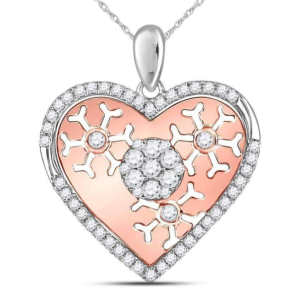 14kt Two-tone Gold Womens Round Diamond Heart Cluster Burst Pendant 1-2 Cttw-Gold & Diamond Pendants & Necklaces-JadeMoghul Inc.