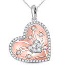 14kt Two-tone Gold Womens Round Diamond Heart Cluster Flowers Pendant 1-2 Cttw-Gold & Diamond Pendants & Necklaces-JadeMoghul Inc.