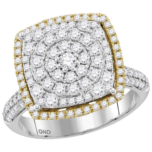 14kt Two-tone Gold Women's Round Diamond Square Cluster Ring 1-3-8 Cttw - FREE Shipping (US/CAN)-Rings And Bands-JadeMoghul Inc.