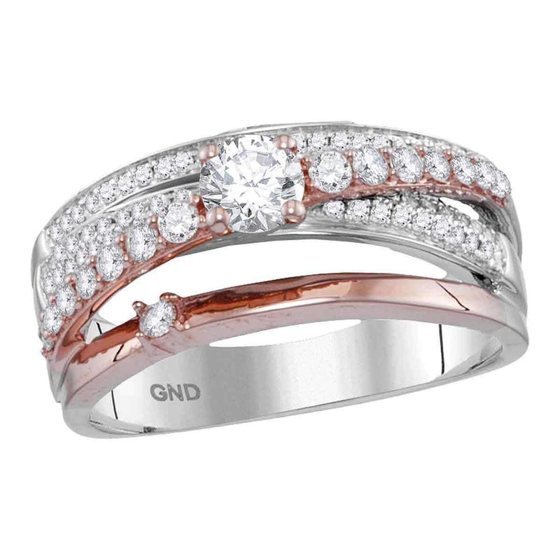 14kt Two-tone Rose Gold Women's Round Diamond Crossover Band Ring 3/4 Cttw - FREE Shipping (US/CAN)-Gold & Diamond Bands-5-JadeMoghul Inc.