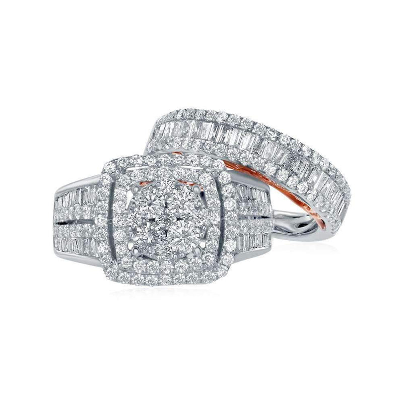 14kt Two-tone White Gold Women's Round Diamond Cluster Bridal Wedding Engagement Ring Band Set 2-5/8 Cttw - FREE Shipping (US/CAN)-Wedding Jewelry-5-JadeMoghul Inc.