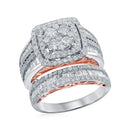 14kt Two-tone White Gold Women's Round Diamond Cluster Bridal Wedding Engagement Ring Band Set 2-5/8 Cttw - FREE Shipping (US/CAN)-Wedding Jewelry-5-JadeMoghul Inc.