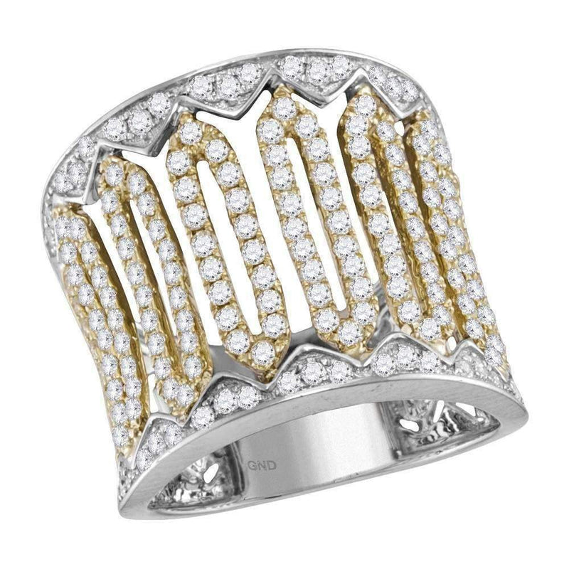 14kt Two-tone White Gold Women's Round Diamond Cocktail Band Ring 1-1/2 Cttw - FREE Shipping (US/CAN)-Rings And Bands-5-JadeMoghul Inc.