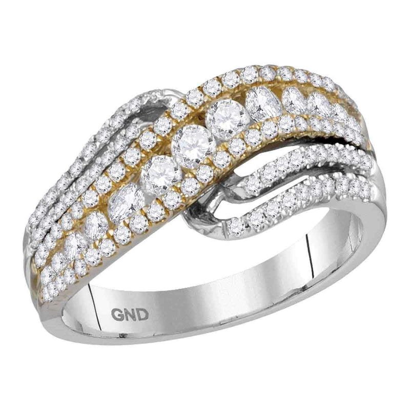 14kt Two-tone White Yellow Gold Women's Round Diamond Crossover Band Ring 1.00 Cttw - FREE Shipping (US/CAN)-Gold & Diamond Bands-JadeMoghul Inc.