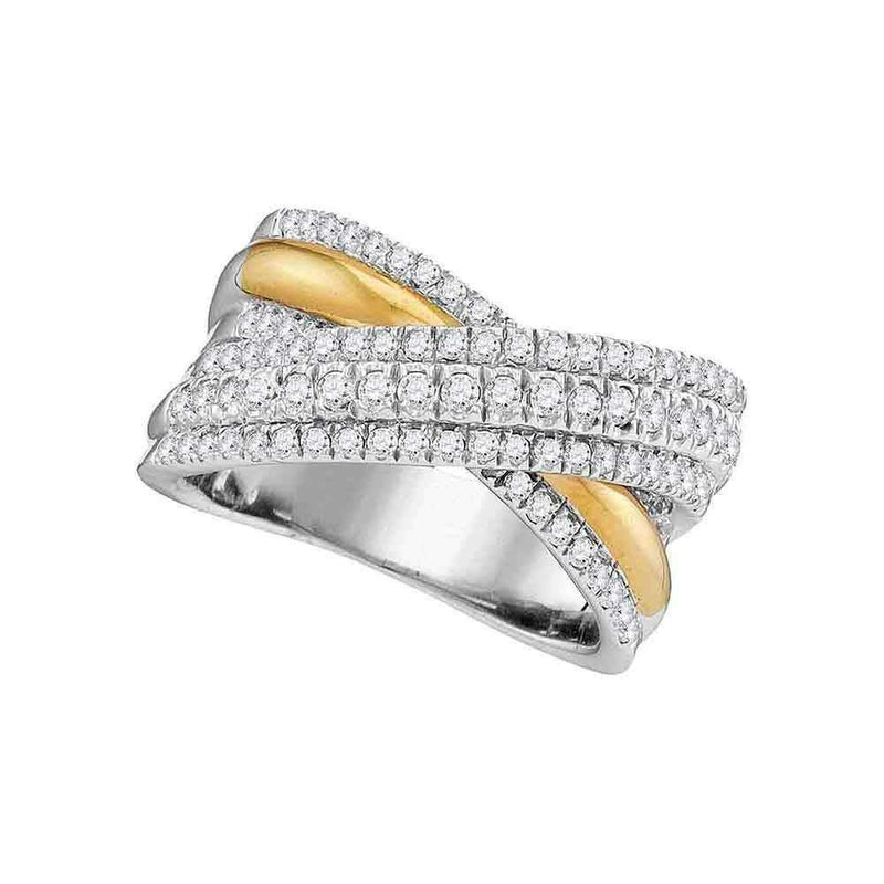 14kt Two-tone White Yellow Gold Women's Round Diamond Crossover Fashion Band Ring 1.00 Cttw - FREE Shipping (US/CAN)-Gold & Diamond Bands-JadeMoghul Inc.