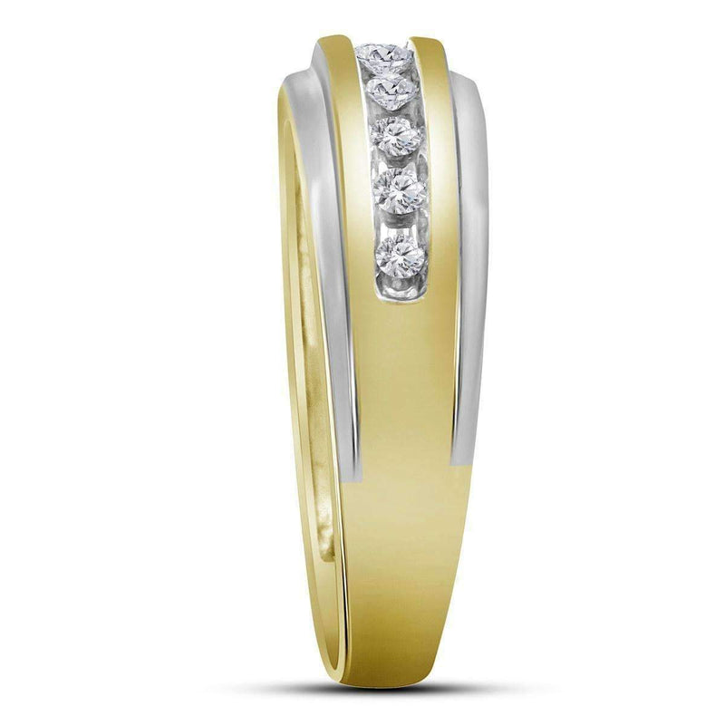 14kt Two-tone Yellow Gold Men's Round Diamond Single Row Grooved Wedding Band Ring 1/4 Cttw - FREE Shipping (US/CAN)-Wedding Jewelry-8-JadeMoghul Inc.