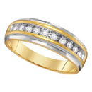 14kt Two-tone Yellow Gold Men's Round Diamond Single Row Grooved Wedding Band Ring 1/4 Cttw - FREE Shipping (US/CAN)-Wedding Jewelry-8-JadeMoghul Inc.