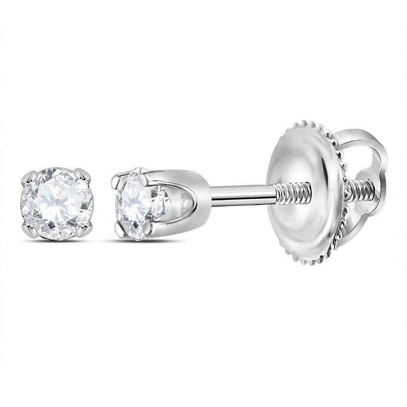 14kt White Gold Girls Infant Round Diamond Solitaire Stud Earrings 1-20 Cttw - FREE Shipping (US/CAN)-Gold & Diamond Earrings-JadeMoghul Inc.