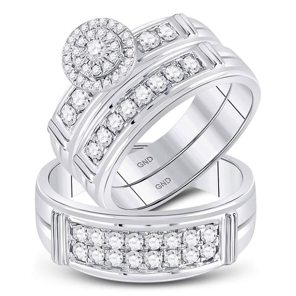 14kt White Gold His & Hers Diamond Solitaire Matching Bridal Wedding Ring Band Set 1.00 Cttw-Gold & Diamond Wedding Jewelry-JadeMoghul Inc.