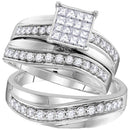 14kt White Gold His & Hers Princess Diamond Cluster Matching Bridal Wedding Ring Band Set 1-1/5 Cttw - FREE Shipping (US/CAN)-Wedding Jewelry-5-JadeMoghul Inc.