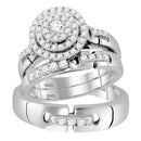 14kt White Gold His & Hers Round Diamond Cluster Matching Bridal Wedding Ring Band Set 1.00 Cttw - FREE Shipping (US/CAN)-Wedding Jewelry-JadeMoghul Inc.