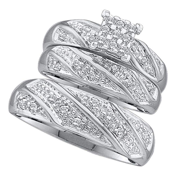 14kt White Gold His & Hers Round Diamond Cluster Matching Bridal Wedding Ring Band Set 1/4 Cttw - FREE Shipping (US/CAN)-Gold & Diamond Trio Sets-5-JadeMoghul Inc.
