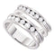 14kt White Gold His & Hers Round Diamond Matching Bridal Wedding Band Set 1-1/2 Cttw - FREE Shipping (US/CAN)-Gold & Diamond Trio Sets-5-JadeMoghul Inc.