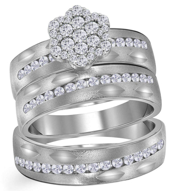 14kt White Gold His & Hers Round Diamond Matching Bridal Wedding Ring Band Set 3/4 Cttw - FREE Shipping (US/CAN)-Gold & Diamond Trio Sets-5-JadeMoghul Inc.