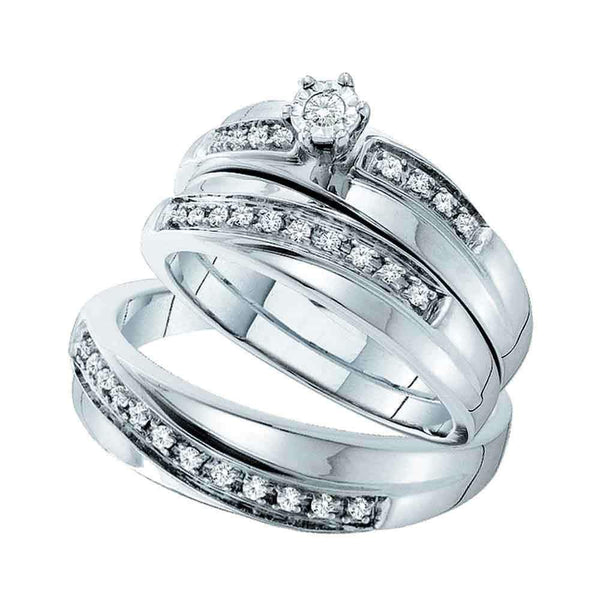 14kt White Gold His & Hers Round Diamond Solitaire Matching Bridal Wedding Ring Band Set 1/4 Cttw - FREE Shipping (US/CAN)-Gold & Diamond Trio Sets-5-JadeMoghul Inc.