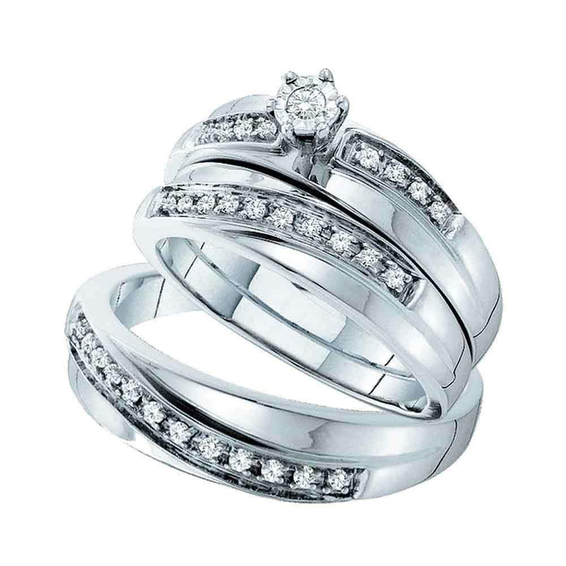 14kt White Gold His & Hers Round Diamond Solitaire Matching Bridal Wedding Ring Band Set 1/4 Cttw - FREE Shipping (US/CAN)-Gold & Diamond Trio Sets-5-JadeMoghul Inc.