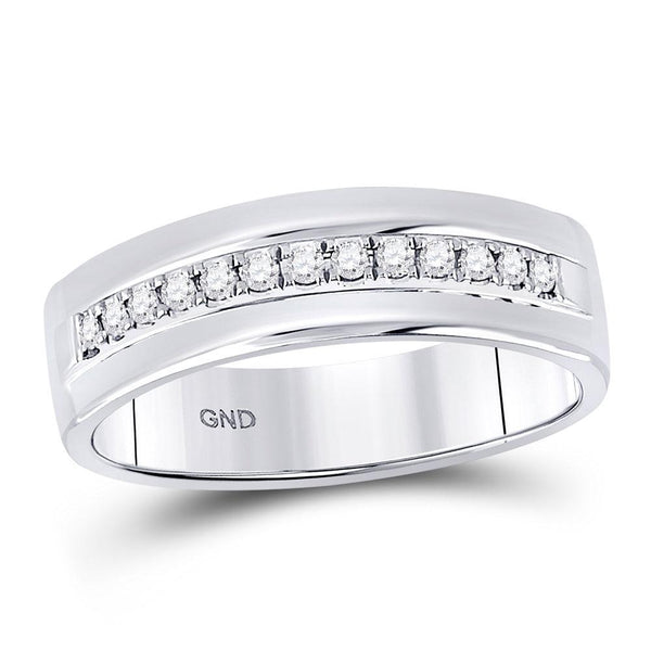 14kt White Gold Mens Diamond Single Row Wedding Band Ring 1/5 Cttw-Gold & Diamond Men Rings-JadeMoghul Inc.