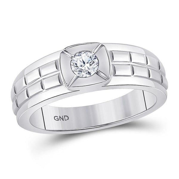 14kt White Gold Mens Diamond Solitaire Grid Fashion Ring 1/2 Cttw-Gold & Diamond Men Rings-JadeMoghul Inc.