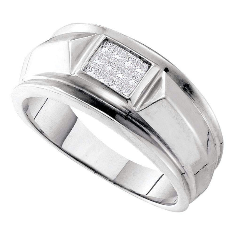 14kt White Gold Men's Princess Diamond Cluster Band Ring 1/4 Cttw - FREE Shipping (US/CAN)-Gold & Diamond Men Rings-8-JadeMoghul Inc.