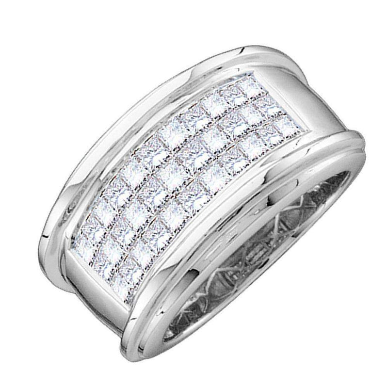 14kt White Gold Men's Princess Diamond Comfort Wedding Anniversary Band Ring 1/2 Cttw - FREE Shipping (US/CAN)-Gold & Diamond Wedding Jewelry-8-JadeMoghul Inc.