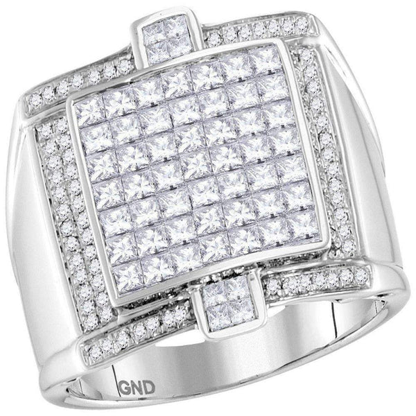 14kt White Gold Men's Princess Diamond Square Luxury Cluster Ring 2-1/12 Cttw - FREE Shipping (US/CAN)-Gold & Diamond Rings-8-JadeMoghul Inc.