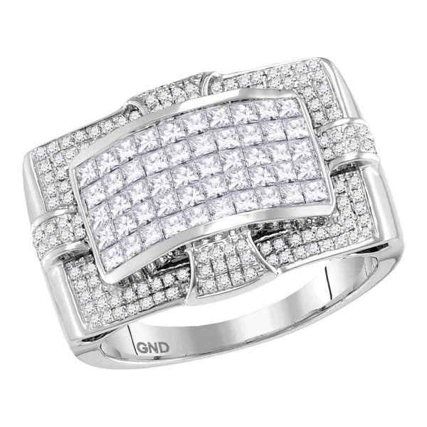 14kt White Gold Men's Princess Diamond Wide Arched Cluster Ring 2.00 Cttw - FREE Shipping (US/CAN)-Gold & Diamond Rings-8-JadeMoghul Inc.